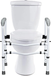 Supporto per WC, Supporto per WC con Altezza e Larghezza Regolabili e Dispositivi di Fissaggio Girevoli a 360°, Supporto per Bagno per Anziani Disabili