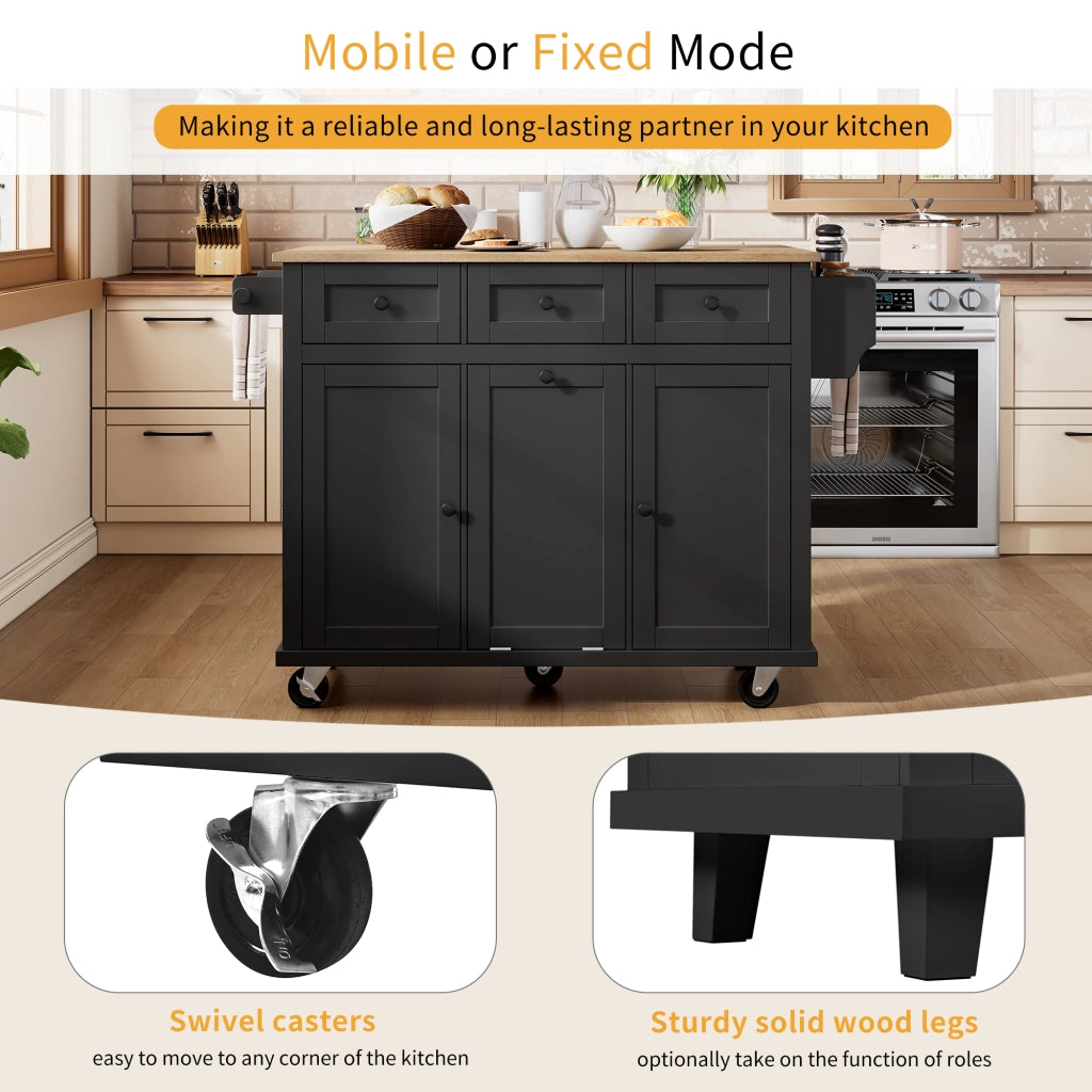 Carrello da cucina con cassetti; piano pieghevole; vano per pattumiera e portaasciugamani per cucina; in MDF; nero e naturale; 112 x 46;2-76;2 x 92;7 cm