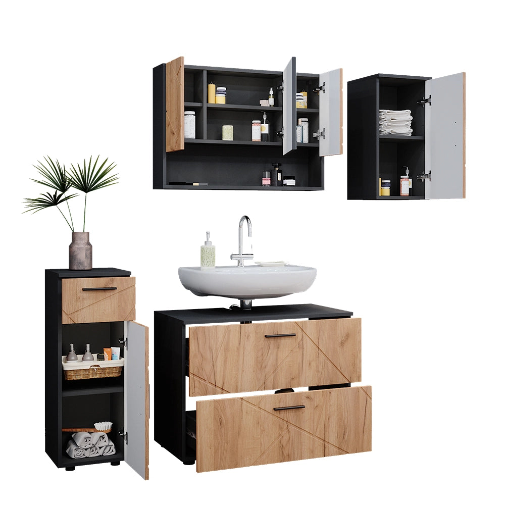 Vicco Set mobili bagno Quercia dorata/antracite 4 parti