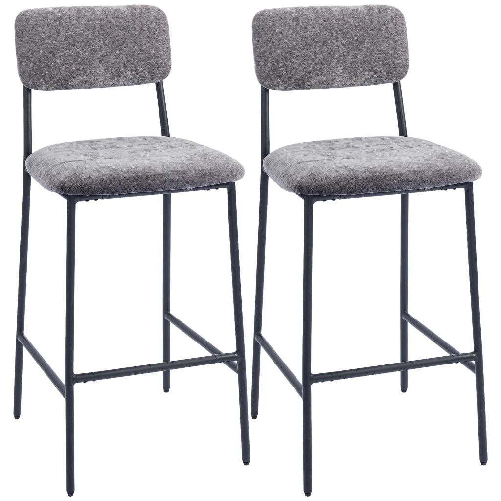 Set 2 Sedie da Bar Imbottite con Schienale e Poggiapiedi ¨C Zephmum ¨C Grigio Tessuto Metallo