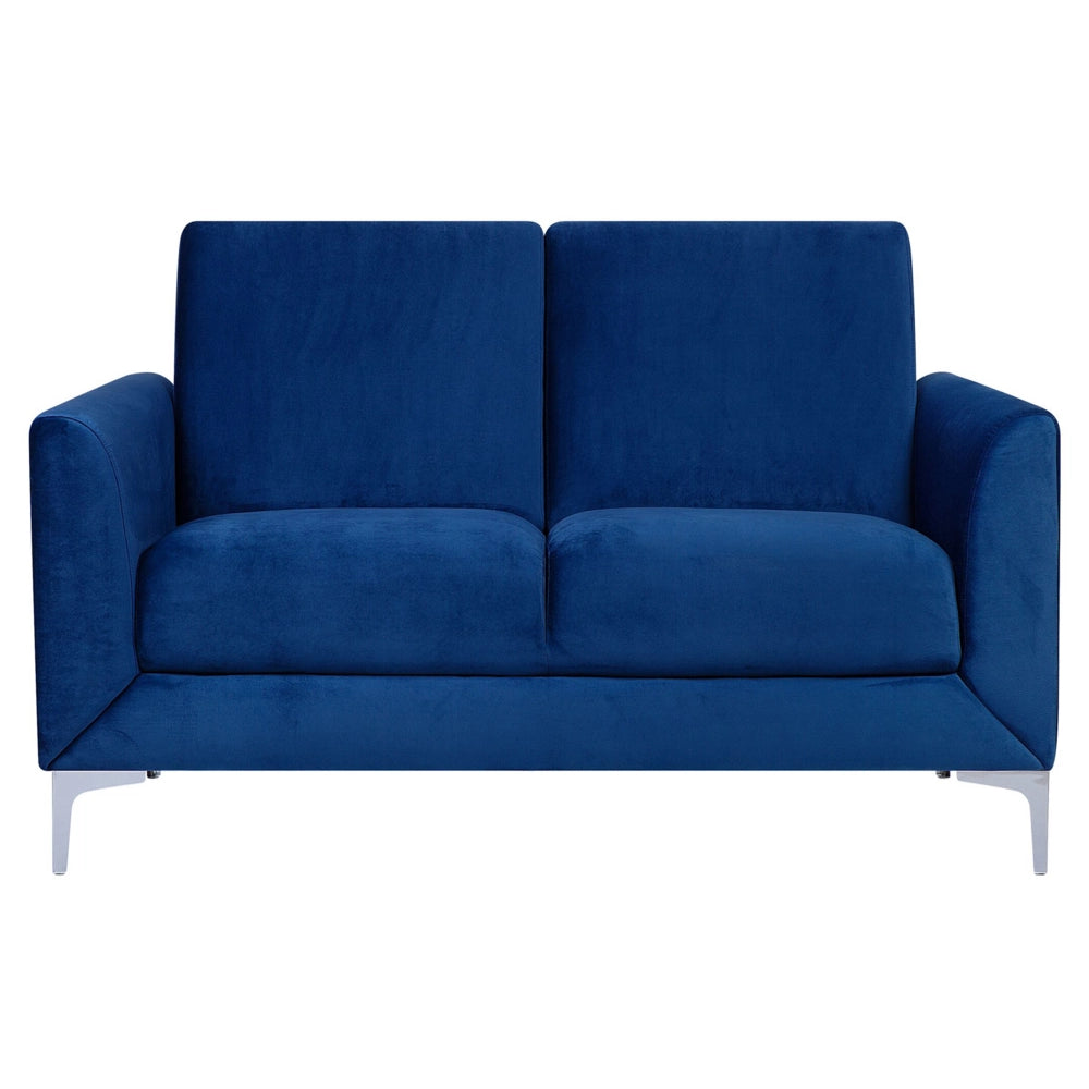 Divano Blu Rivestimento Tessuto Gambe Argento 2 Posti Divanetto Glam