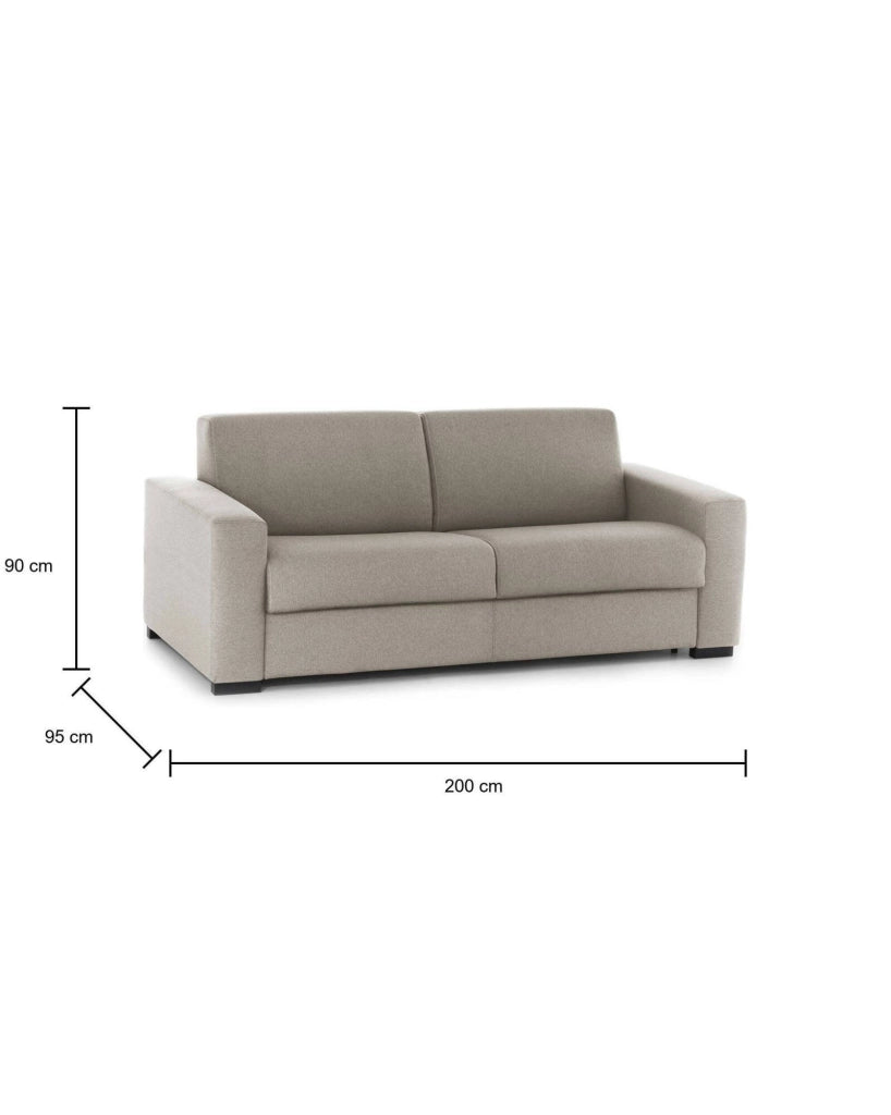 Divano Letto Andymion, Divano a 2 posti Large, Made in Italy, SofÒ  Soggiorno con apertura girevole, in tessuto imbottito, con Braccioli standard, cm 200x95h90, Tortora