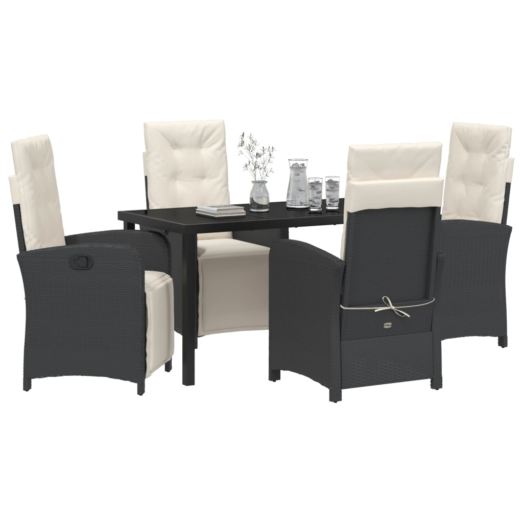Set da Pranzo per Giardino 5 Pezzi con Cuscini Rattan Polietilene Nero