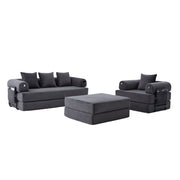 Divano modulare con pouf e tasca laterale - in velluto a coste - grigio scuro