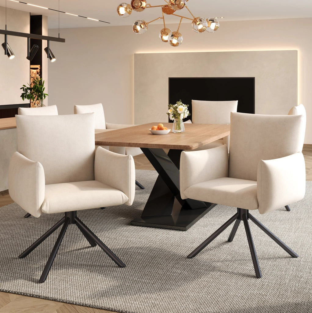 Set di 6 sedie da pranzo girevoli a 360°; ergonomiche; in velluto beige