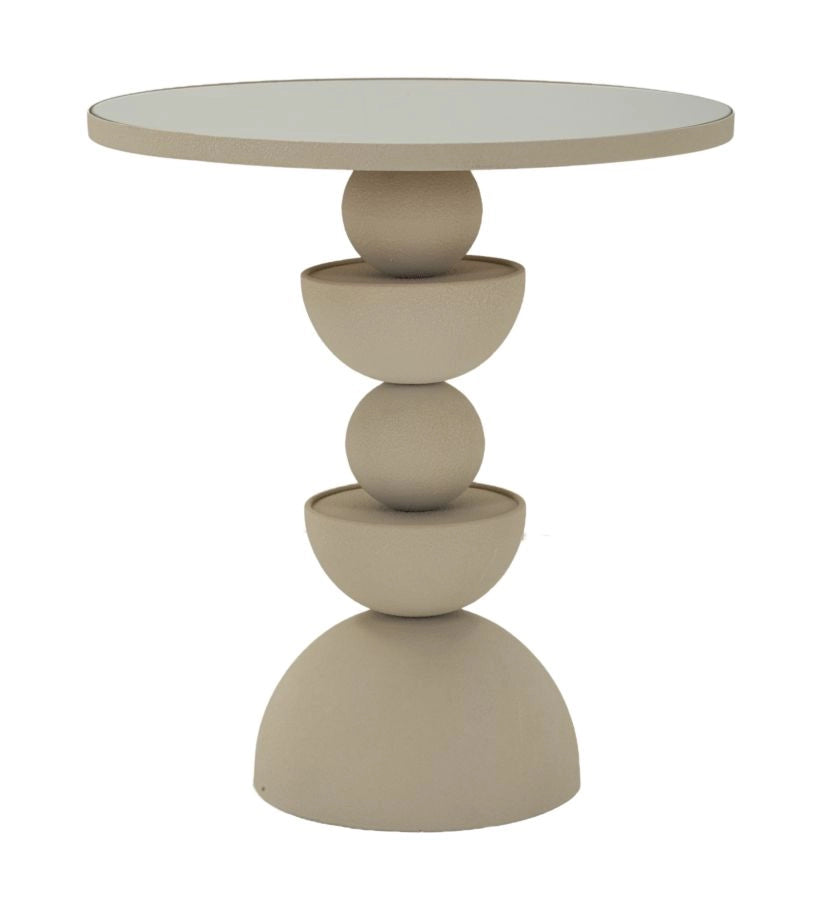 Tavolinetto Dune con Specchio Ø45x49,5 cm in Ferro e Specchio Crema