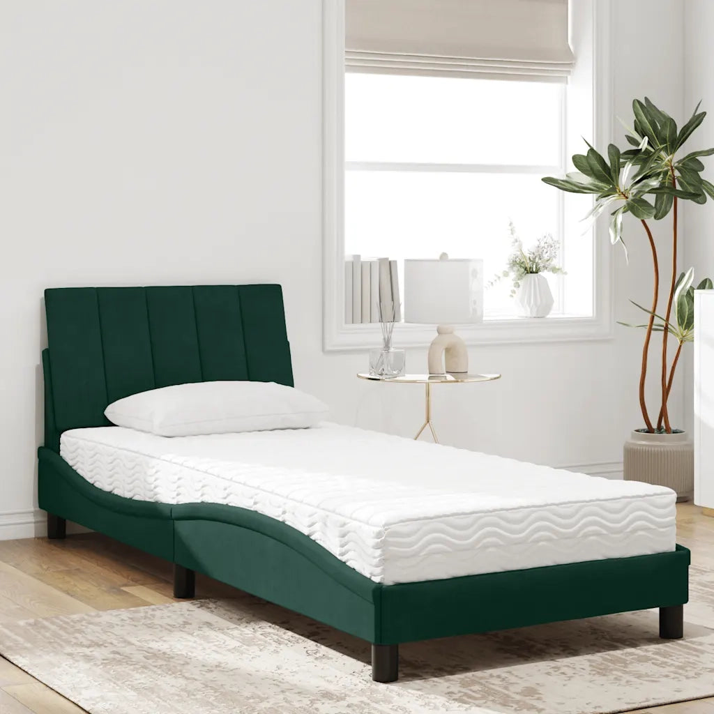 Letto con Materasso Verde Scuro 90x190 cm in Velluto