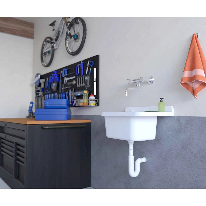 Pilozzo a muro da esterno 50x34 cm con troppopieno  Marmorizzato  Giardino e garage  Kit di montaggio e scarico  Negrari