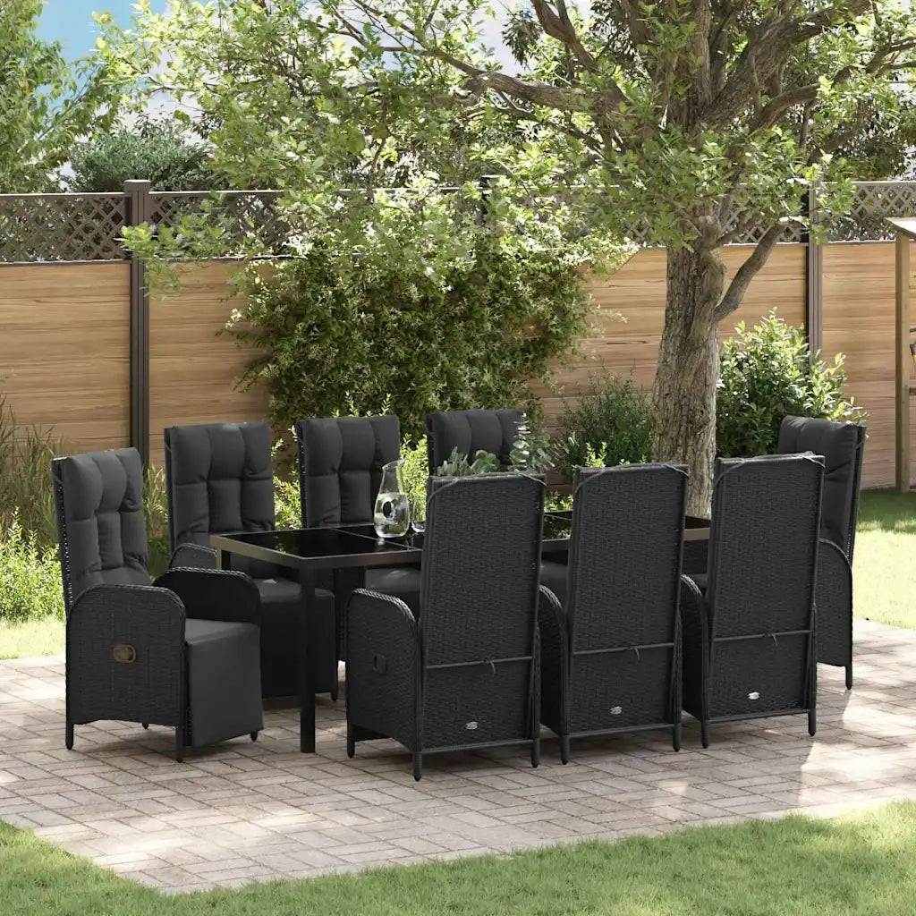Set da Pranzo per Giardino con cuscino 9 pcs Nero polyrattan 3380126