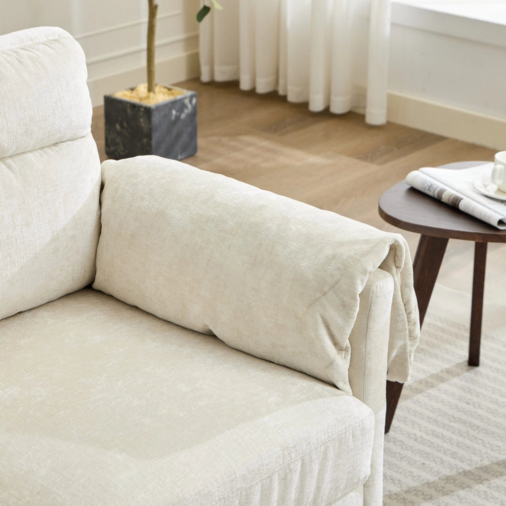 Divano 2 Posti in Tessuto Morbido ¨C MINIMAL ¨C Beige, Cuscini Imbottiti, Gambe in Legno
