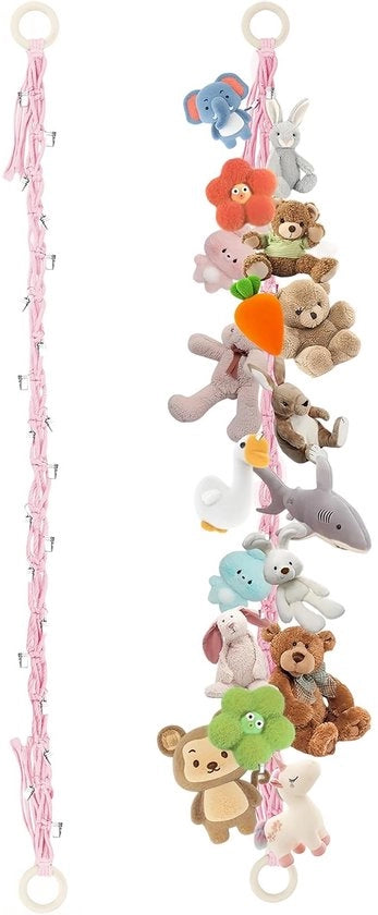 Magazzino a Knuffel per Oggetti 200 cm - 2 Pezzi - Corda di Cotone - Anello in Legno - Viti Metalliche - Portatile e Sostenibile - Magazzino per Oggetti da Gioco