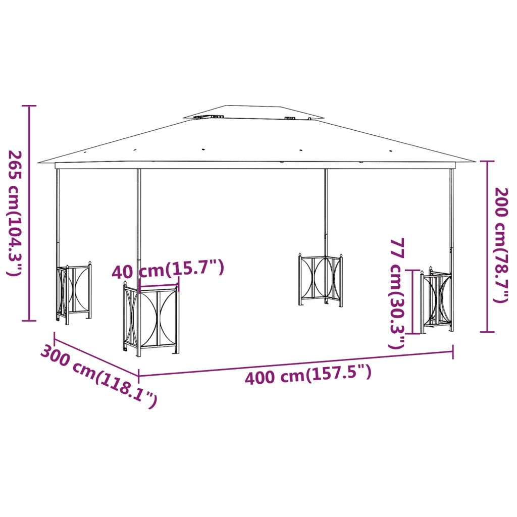 Gazebo con Teli Laterali e Doppio Tetto 3x4 m Antracite