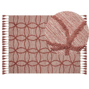 Tappeto in cotone trapunto a mano con motivo geometrico rosso 140 x 200 cm camera da letto soggiorno