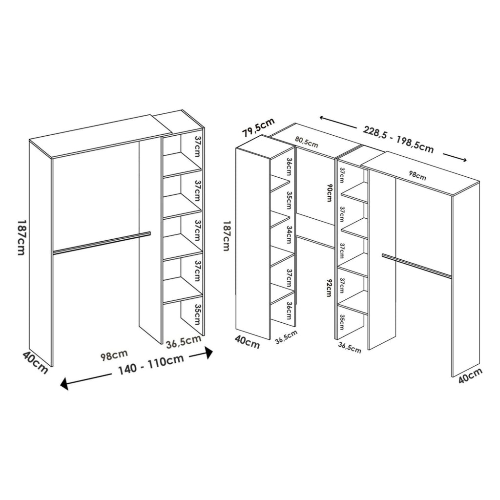 Armadio Camera da Letto Comano, Guardaroba Grande 13 Ripiani, 369x187h cm Bianco