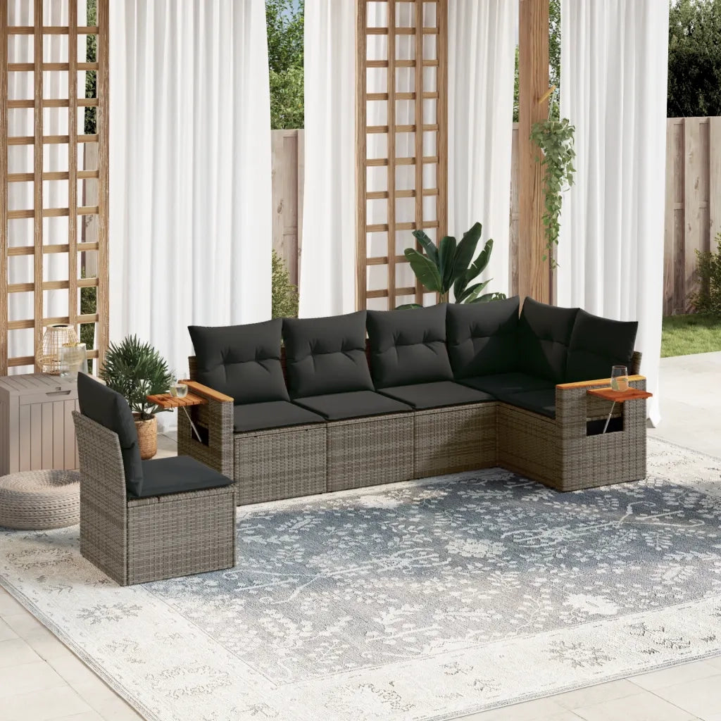 Set Divano da Giardino 6 pz con Cuscini Grigio in Polyrattan 3259260