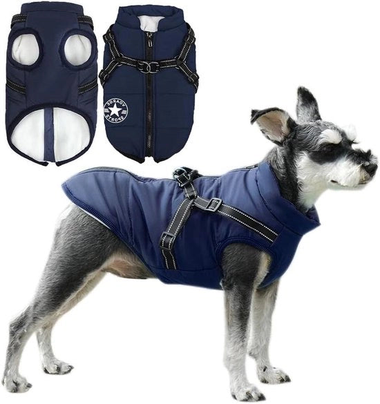 Giubbotto da Neve per Cani con Cinturino - Impermeabile e Riflettente (S Blu)
