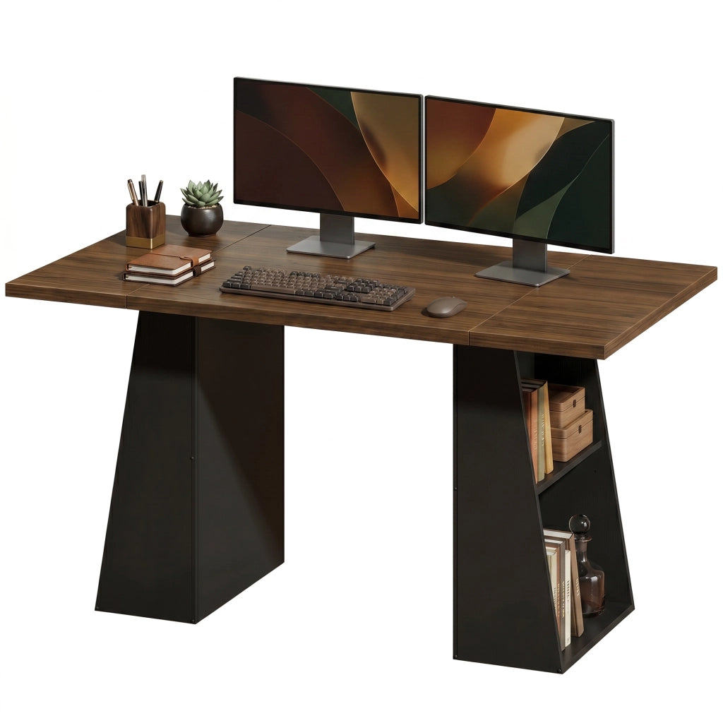 Scrivania industriale con 4 ripiani aperti ¨C Minimal ¨C marrone-nero 140x70x75 cm