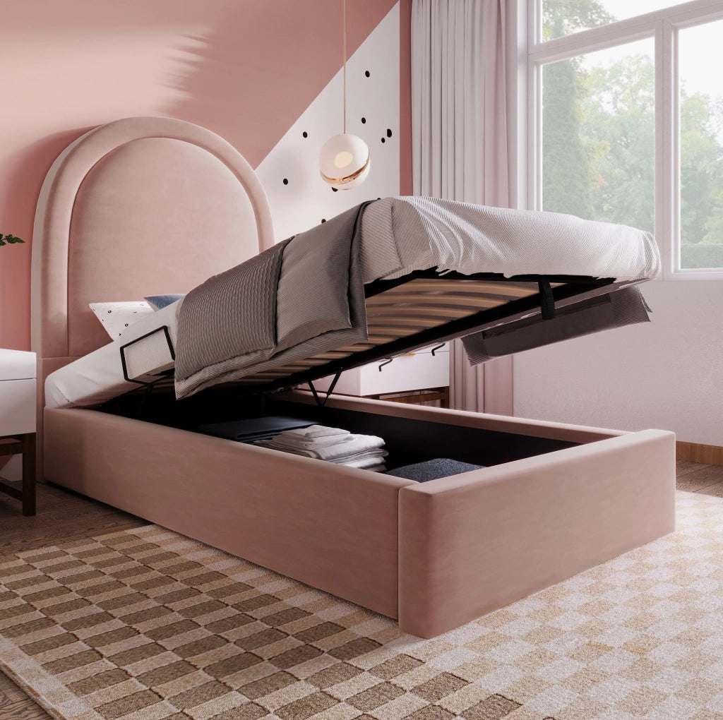 Letto per bambini 90x200 cm con contenitore; velluto rosa