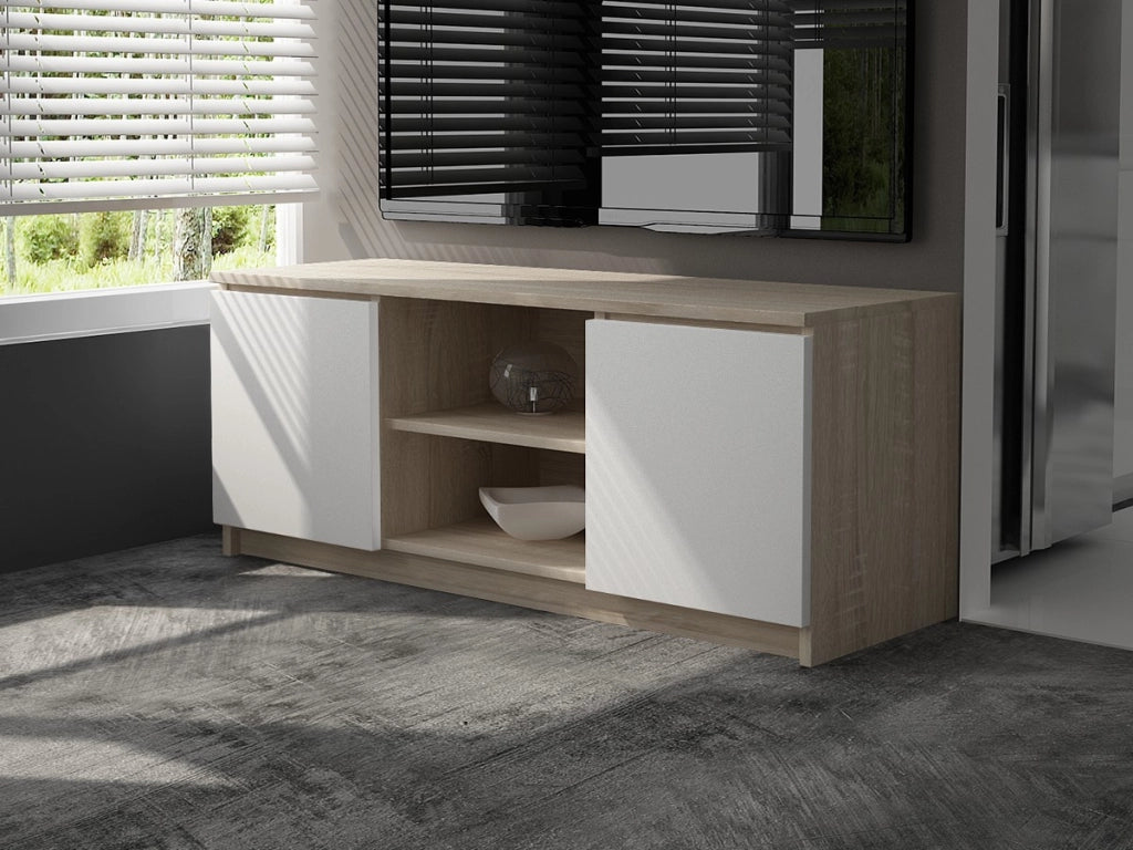 Mobile TV AKORD Sonoma Quercia 140 cm 2 ante inserto frontale Bianco 140x40x55 cm