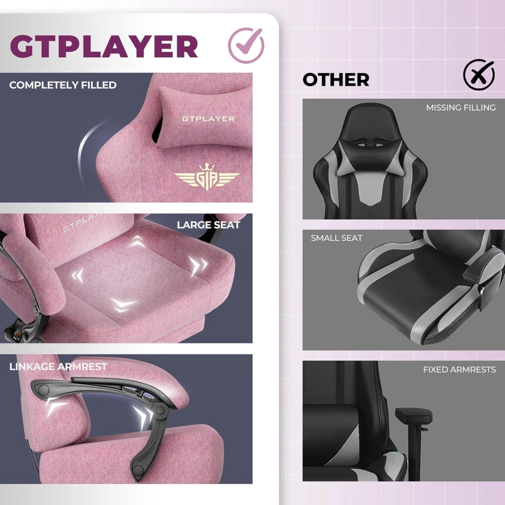 Sedia da gioco, traspirante, sedia da ufficio, ergonomica, in tessuto di alta qualità, ergonomica, schienale regolabile a 160°, poggiapiedi estraibile, carico 180 kg,rosa