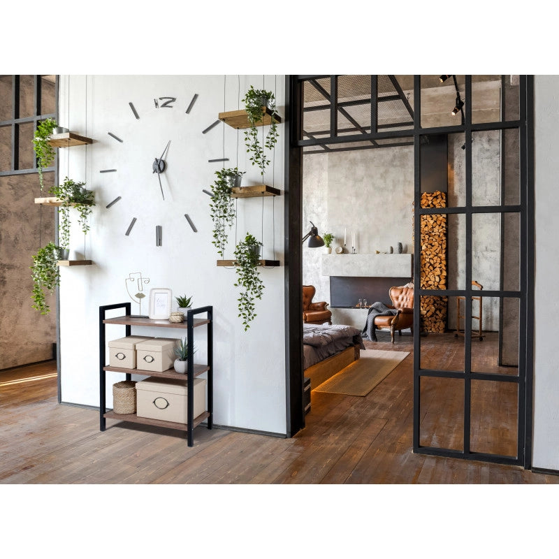 Libreria a 3 Ripiani, Scaffale Portaoggetti, Libreria dallo Stile Industriale, Organizer, 62x74x29,50 cm, Colore Dark Oak e Nero Opaco, Made in Italy