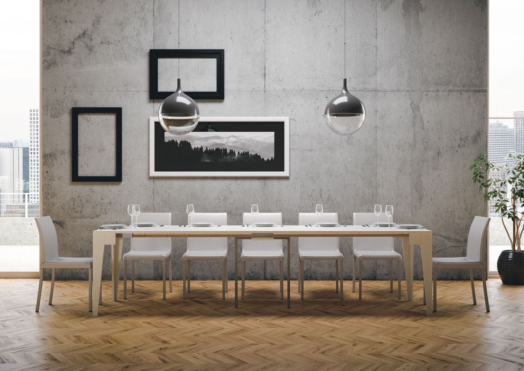 Consolle Allungabile 90-302x42x77 cm in Nobilitato Bianco