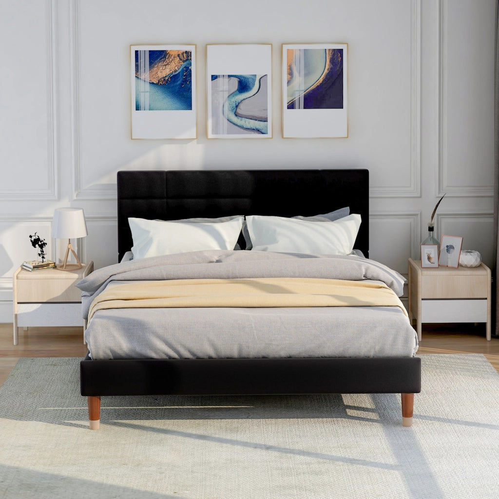 Letto matrimoniale imbottito 140x200 cm nero con rete a doghe