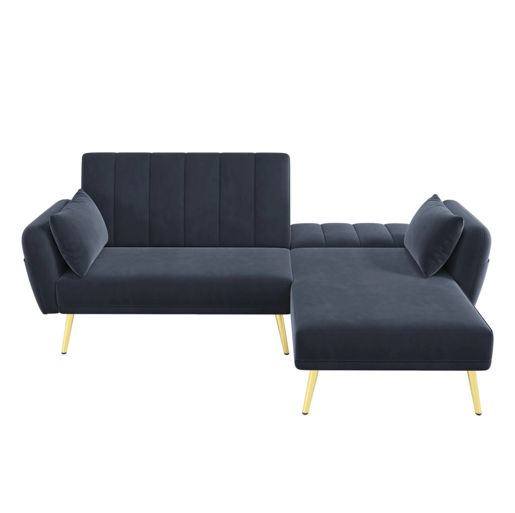Divano angolare multifunzione con chaise longue reversibile; schienale regolabile; nero