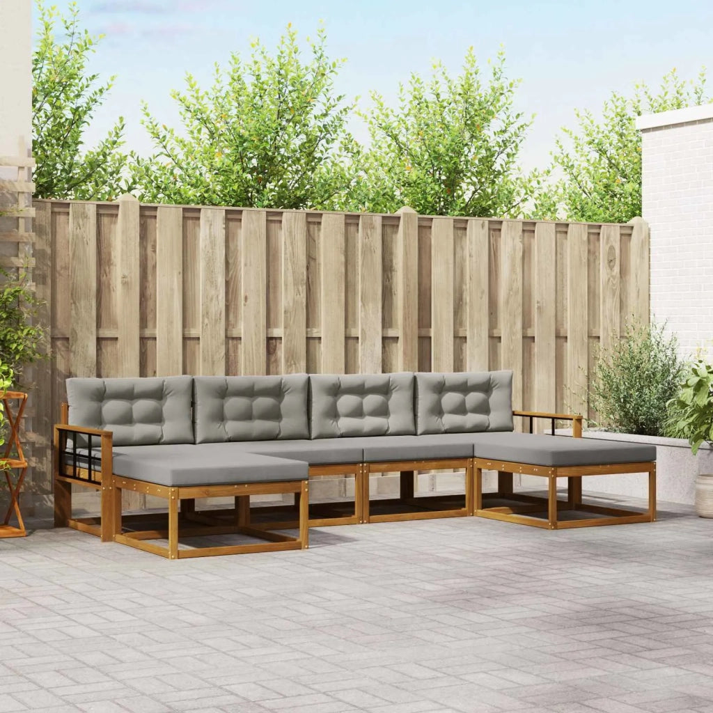 Set di divani da esterno 6 pcs Grigio Naturale e Chiaro