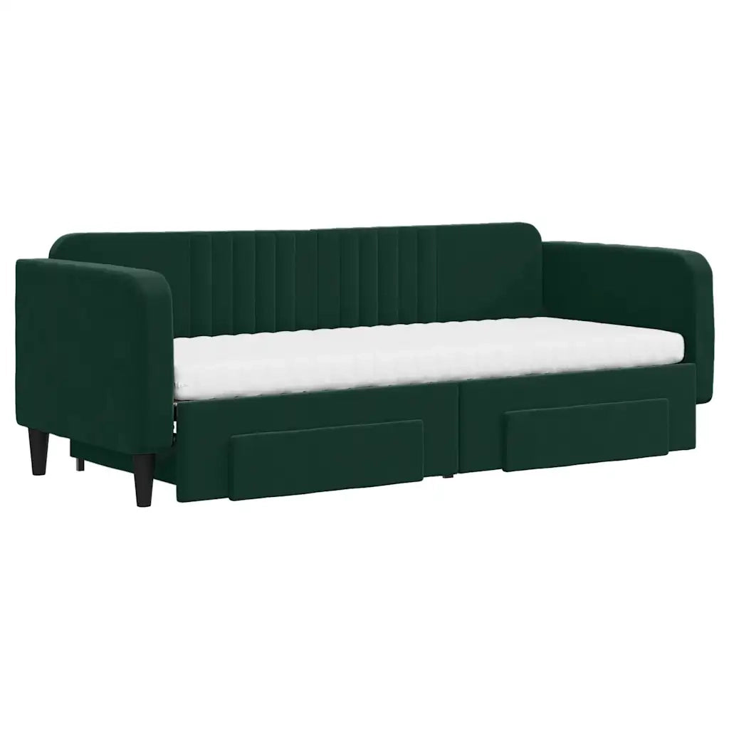 Divano Letto Estraibile Cassetti Verde Scuro 80x200cm Velluto 3197130