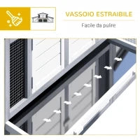 Conigliera da Esterno in Legno e Metallo, Gabbia per 2-3 Conigli o Roditori, Grigia e Bianca 225x70x100cm