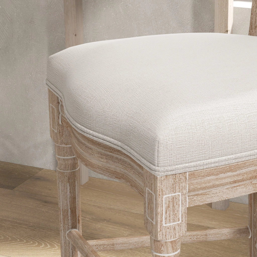 Set 2 Sgabelli da Bar con Schienale Cuscini e Poggiapiedi 48x56x118 cm in Legno e Poliestere Crema
