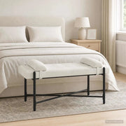 Panchina con bottoni e cuscini Crema 110 x 40 x 46 cm Velluto 42038393