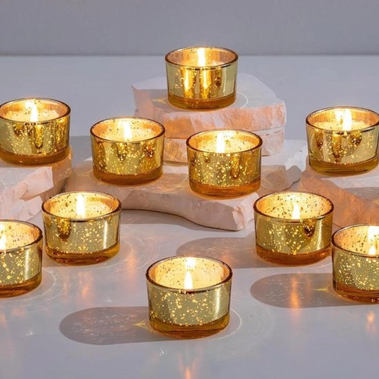 Set di candele da tavola da 24 - Oreficerie in vetro cristallo per centerpiece - Decorazioni di matrimonio decorazioni da festa per la casa - Piccole candele votive in vetro di mercurio in lotti