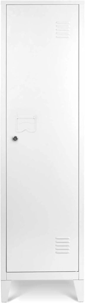 Armadietto ESTER con porta in metallo bianco, design industriale
