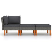 Salotto da Giardino-Set di Divani da Giardino 3 pz Polyrattan Massello di Eucalipto