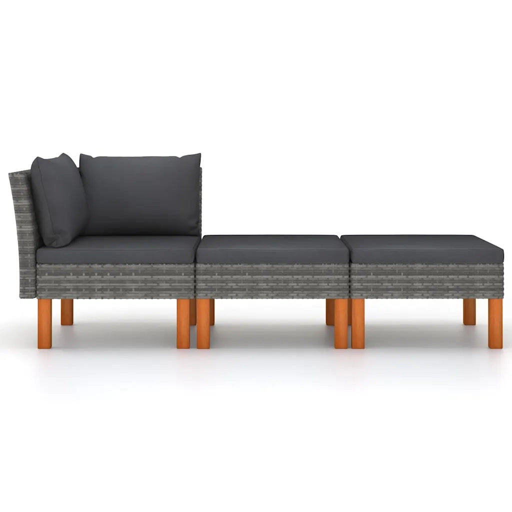 Salotto da Giardino-Set di Divani da Giardino 3 pz Polyrattan Massello di Eucalipto