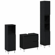 Set di mobili per il Bagno | Armadio da bagno 3 pz Rovere Nero 30 x 30 x 190 cm