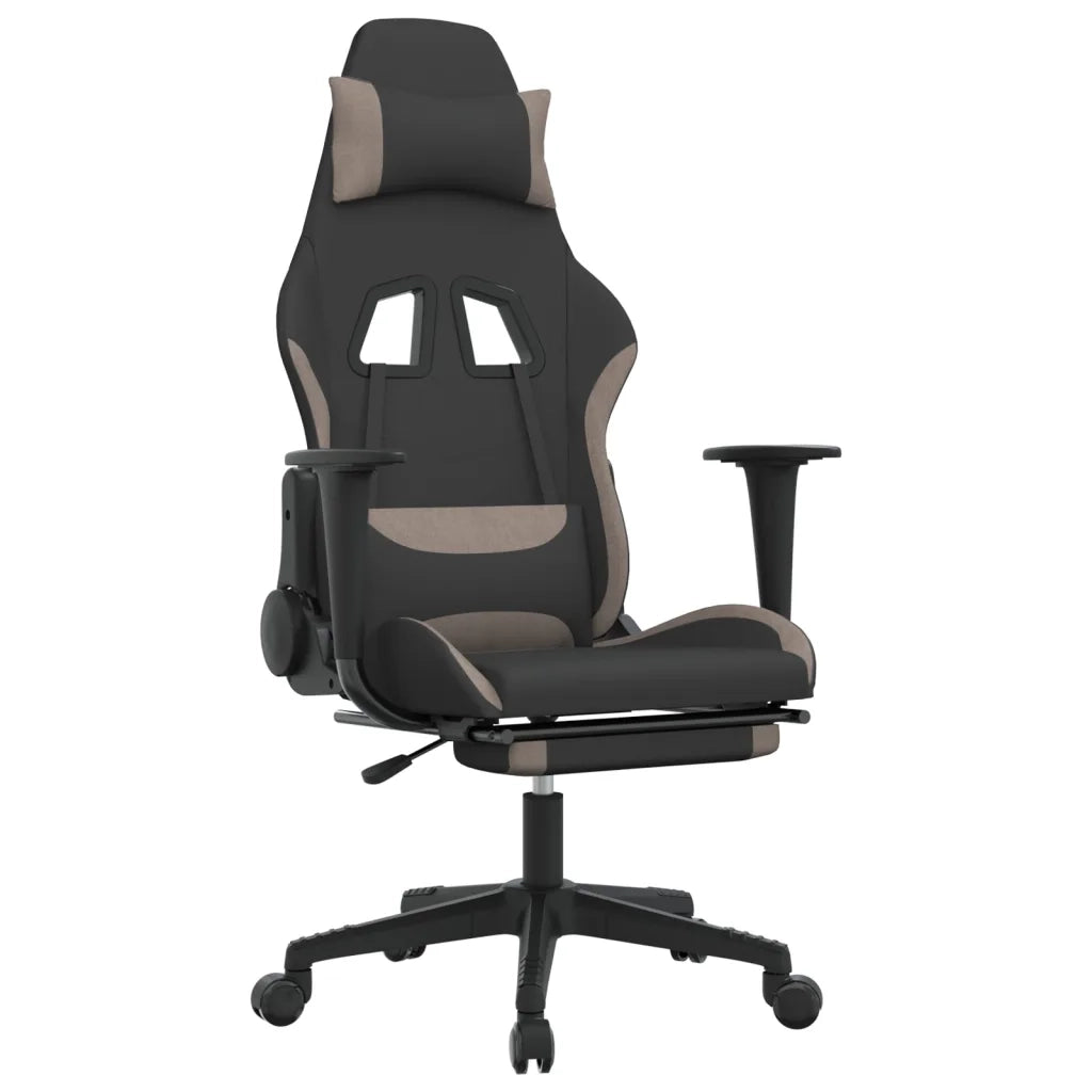 vidaXL Sedia da Gaming Massaggio e Poggiapiedi Tessuto Nero e Tortora