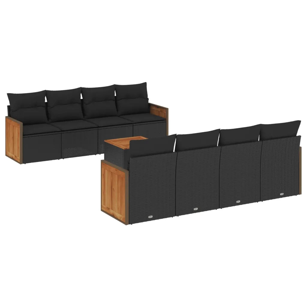 Set Divani da Giardino 9 pz con Cuscini Nero in Polyrattancod mxl 90218