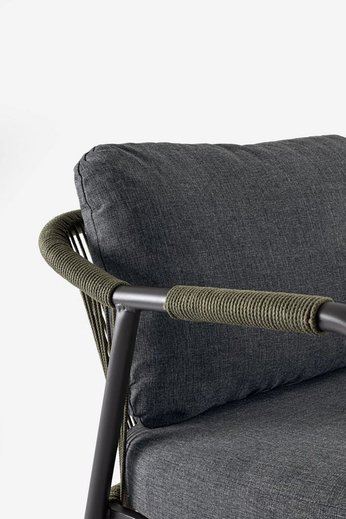 Set 4 Pezzi Salotto da Giardino con Divano 2 Poltrone e Tavolino in Alluminio Corda Poliestere e Pietra Sinterizzata
