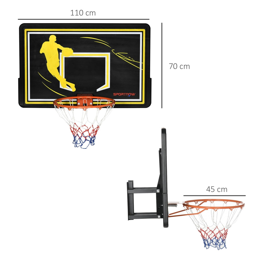 EasyComfort Canestro Basket per Bambini e Adulti da Indoor e Outdoor in Acciaio e PE, 110x90x70 cm, Nero e Giallo