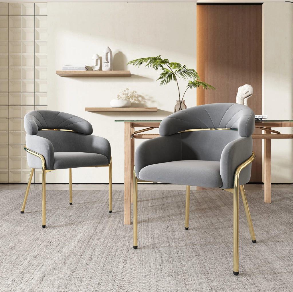 Sedia da pranzo in velluto grigio con gambe in metallo