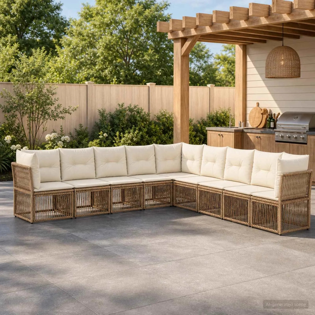 Set Divano da Giardino 9 pz Beige polyrattan 3434247