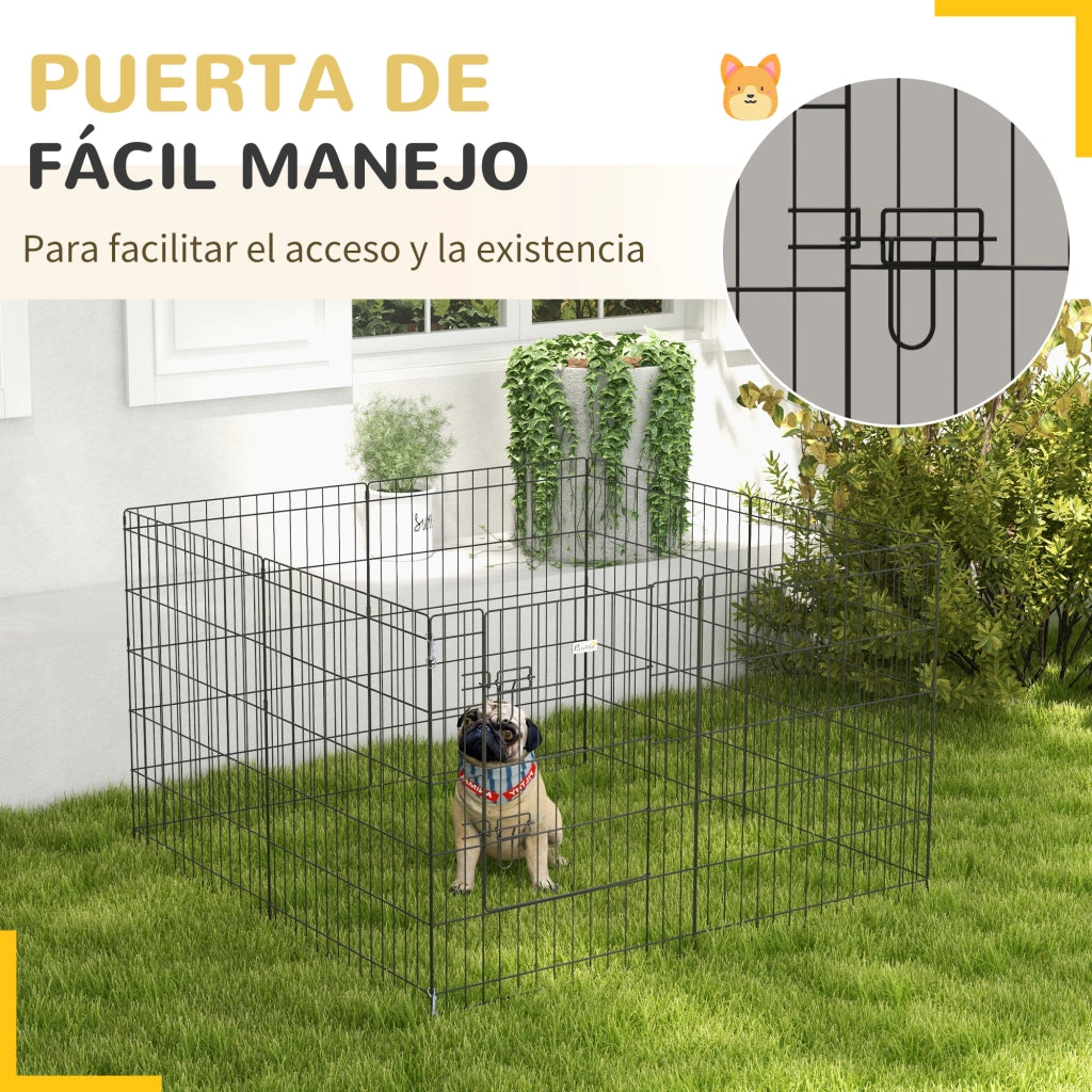 Recinto per Cani 8 Pannelli ¨C Xylo ¨C Giardino Patio Nero 76x61cm