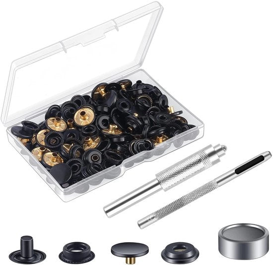 Set di Chiusura a Pressione 25 Pezzi - Kit di Chiusura a Pressione con Strumenti - Chiusura a Pressione 15 mm - Chiusura per Abbigliamento - Chiusura per Sartoria - Scatola di Conservazione Inclusa