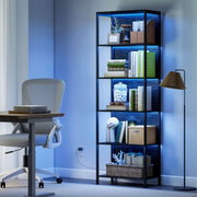LIBRERIA 60x30x179 cm 5 Ripiani Nero con LED a 7 colori