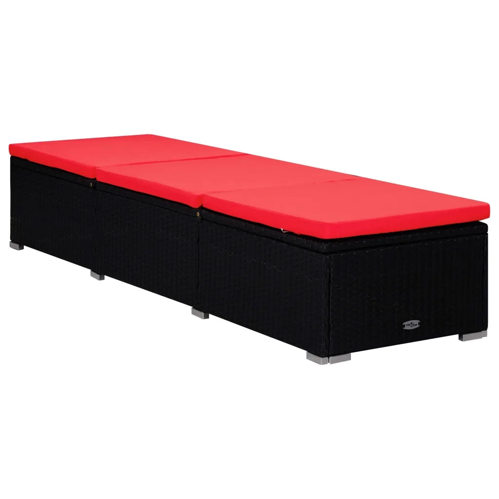 Lettino Prendisole con Cuscino e Tavolino in Polyrattan Rosso 310226