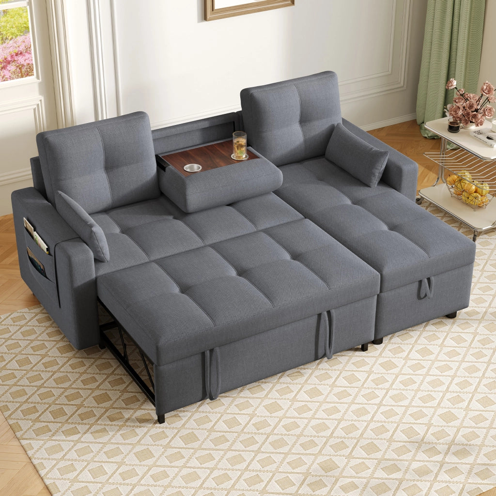 SOFÀ L-Forma Modulare Letto Estraibile 211x136x87 cm Grigio Lino