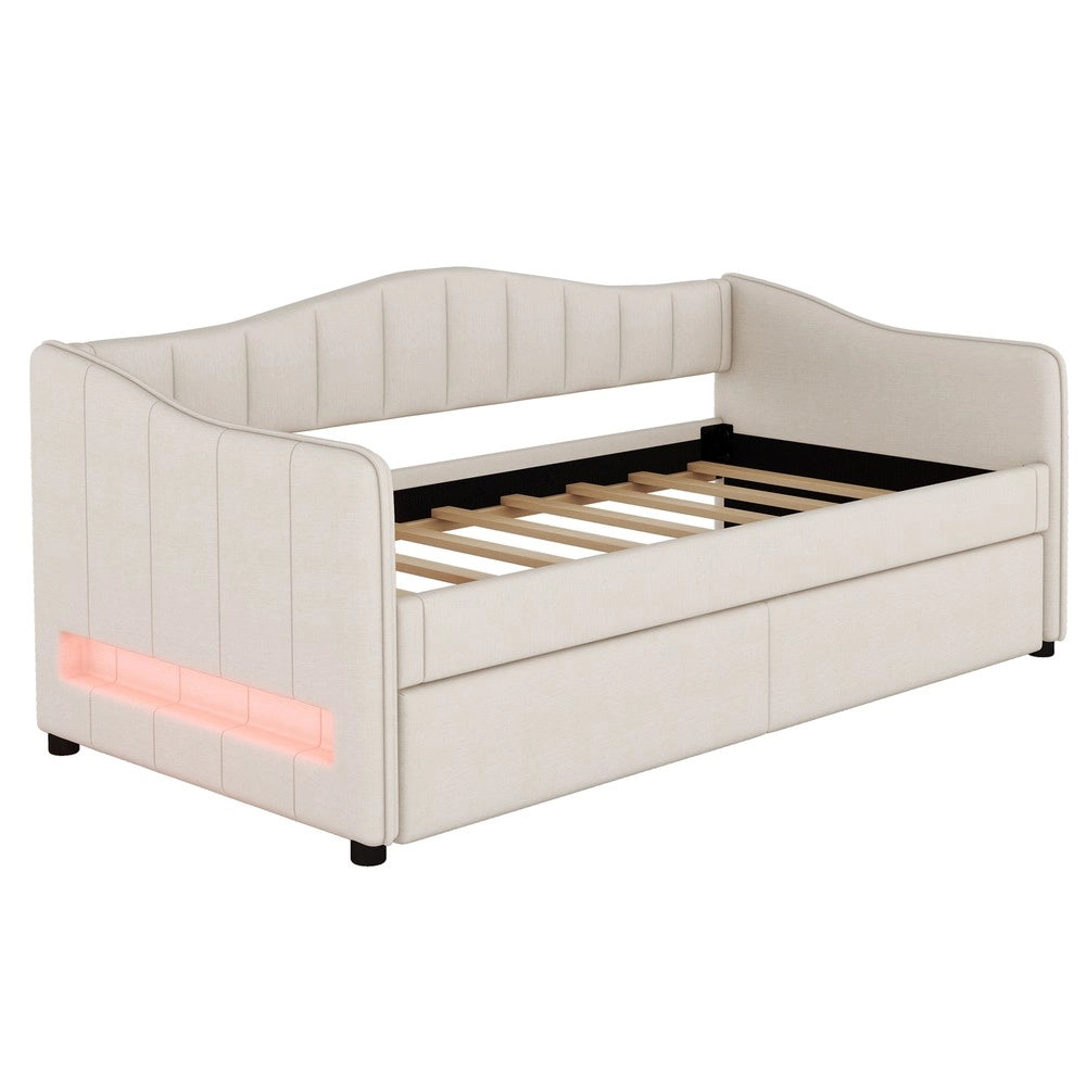 Letto di Giorno con Letto Estraibile ¨C MINIMAL ¨C Tessuto Beige, 90x200 cm